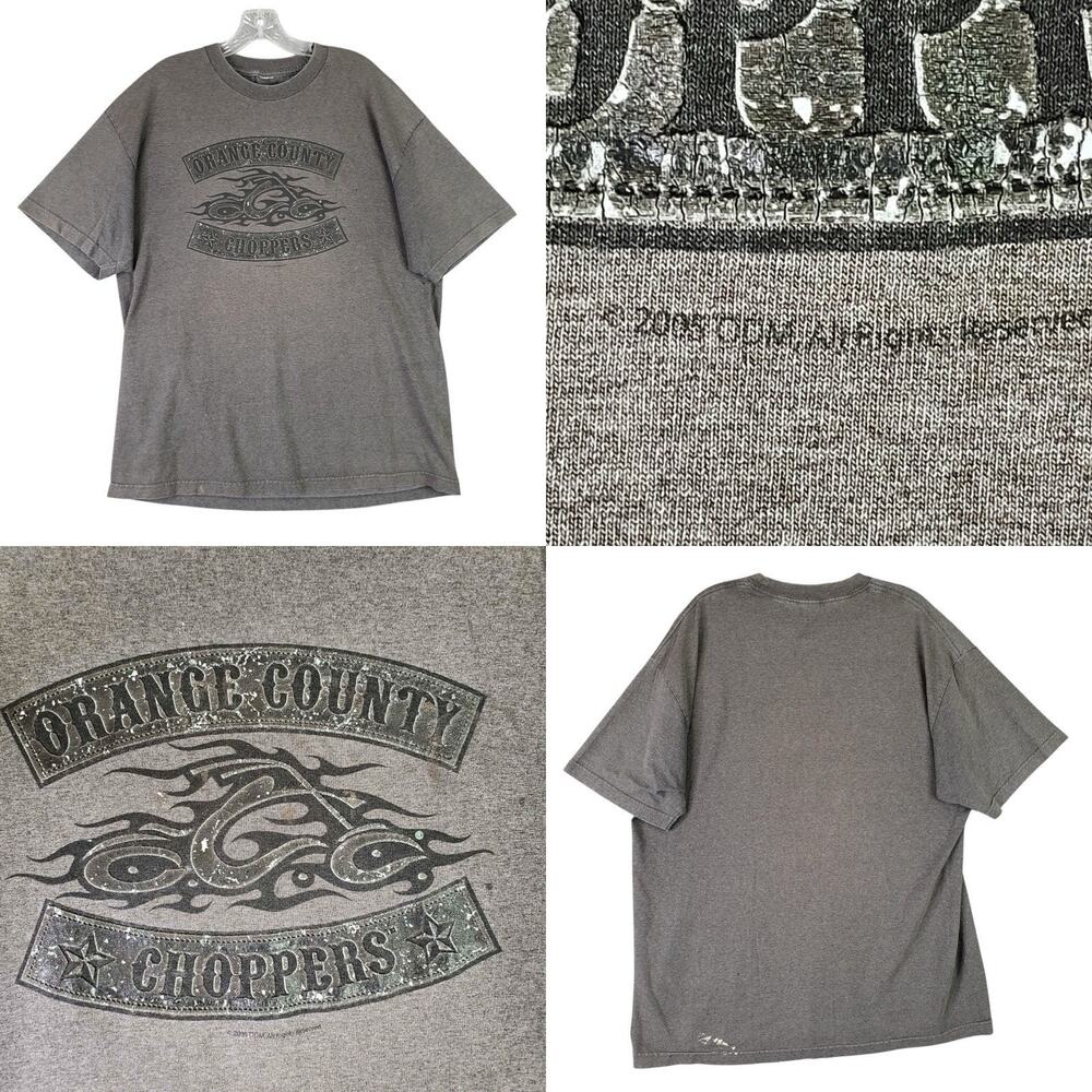 Vintage Orange County Choppers T-Shirt Size Large Gray Short Sleeve Flaw